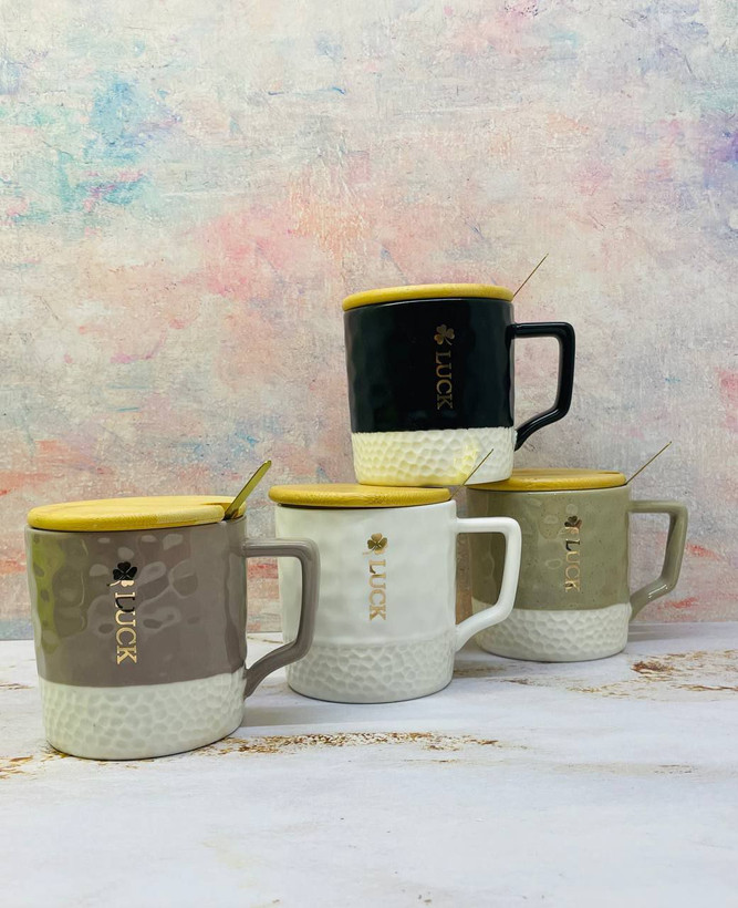 ماگ درب چوبی قاشقدار Ceramic Mug with Wooden Lid ✅